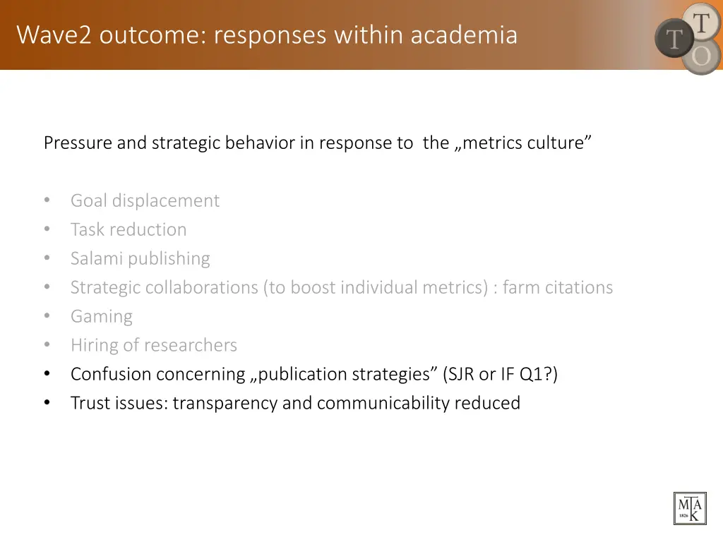 wave2 outcome responses within academia