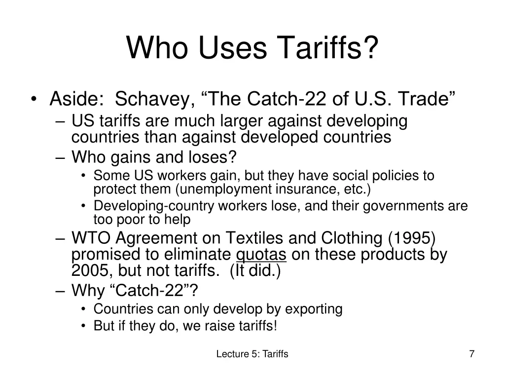 who uses tariffs 1