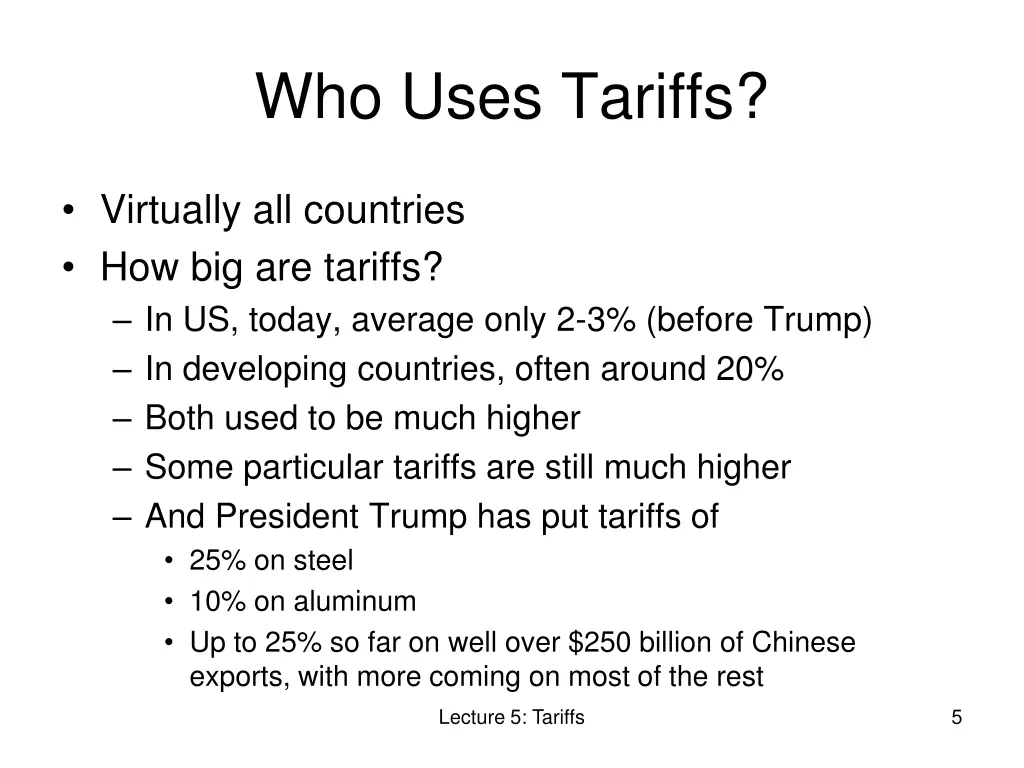 who uses tariffs