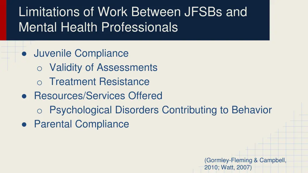 limitations of work between jfsbs and mental