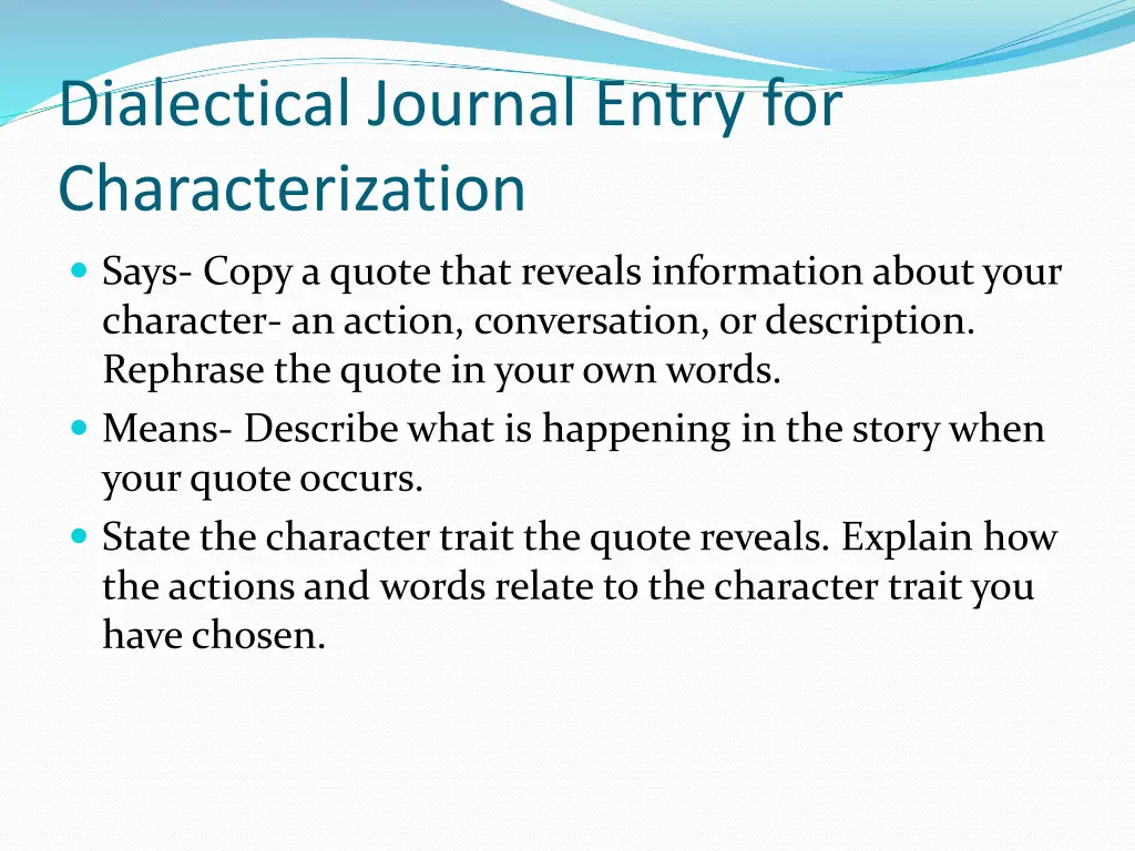 dialectical journal entry for characterization