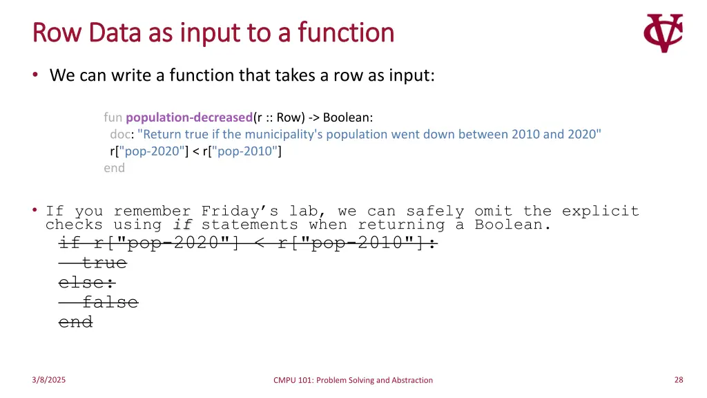 row data as input to a function row data as input