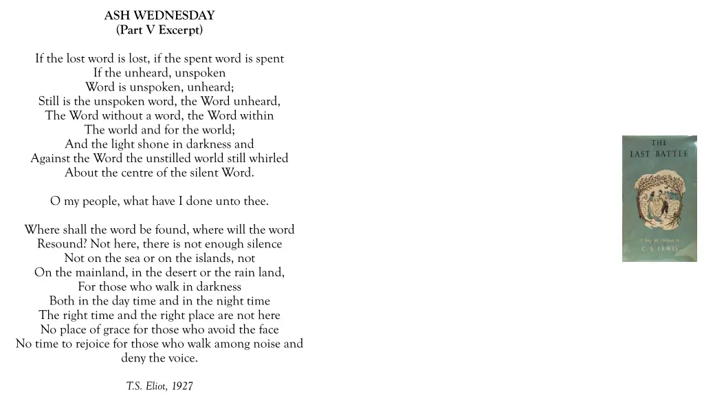 ash wednesday part v excerpt