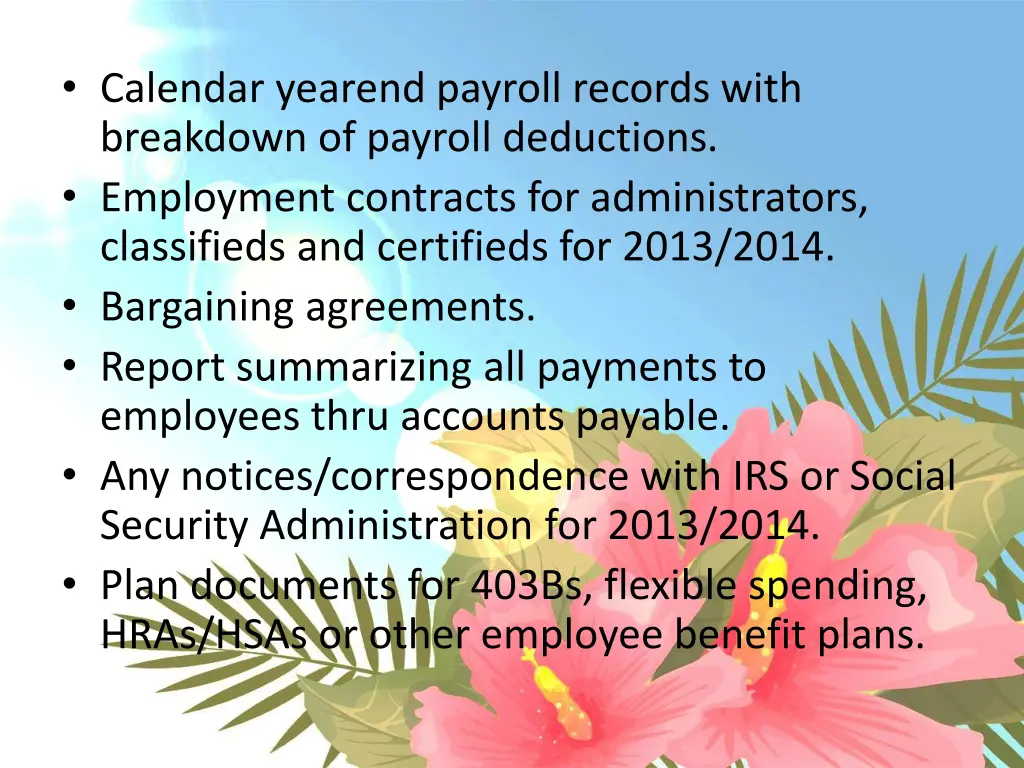 calendar yearend payroll records with breakdown