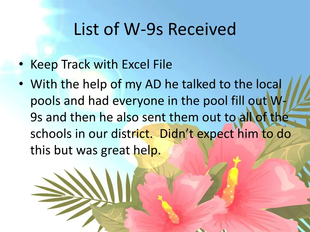 list of w 9s received