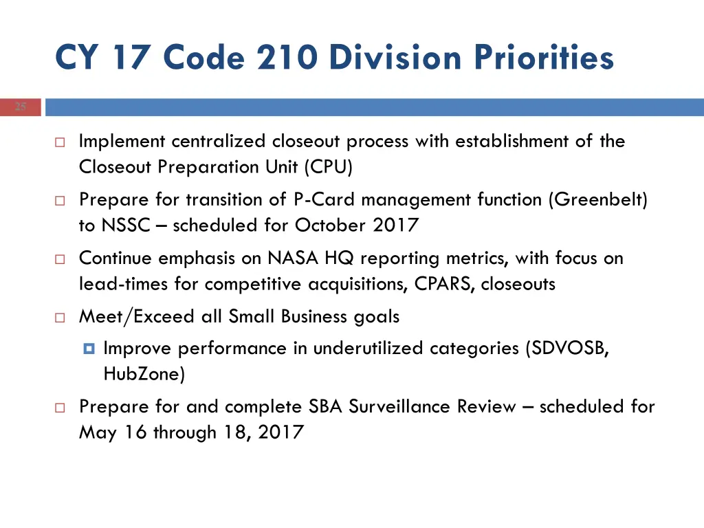 cy 17 code 210 division priorities 1