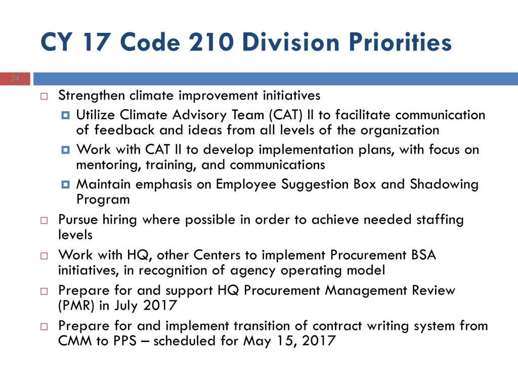 cy 17 code 210 division priorities