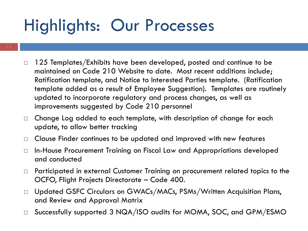 highlights our processes