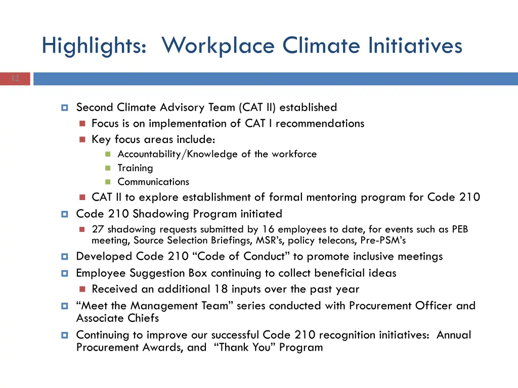 highlights workplace climate initiatives