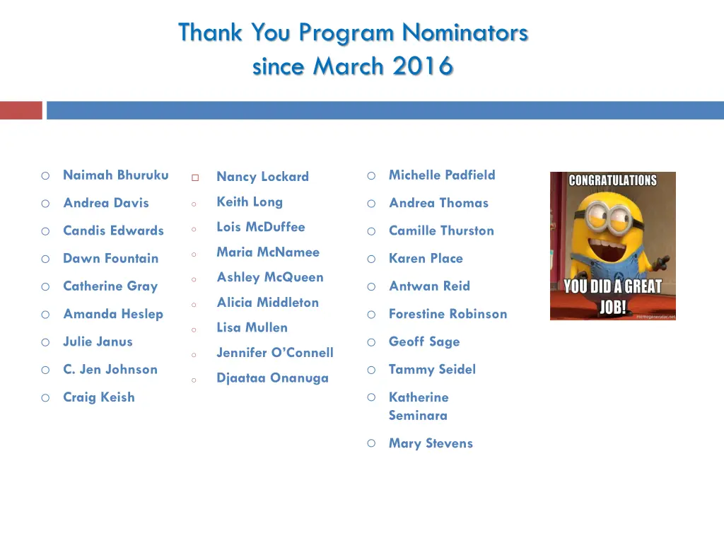 thank you program nominators since march 2016