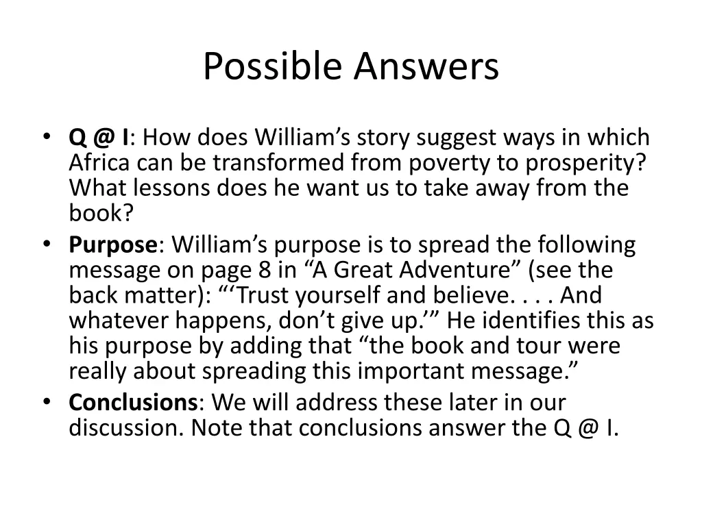 possible answers