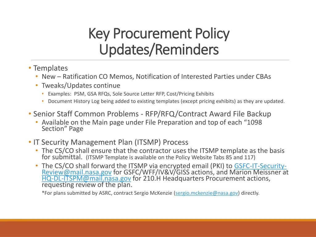 key procurement key procurement policy updates