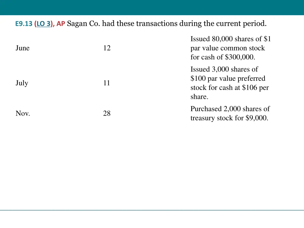 e9 13 lo 3 ap sagan co had these transactions