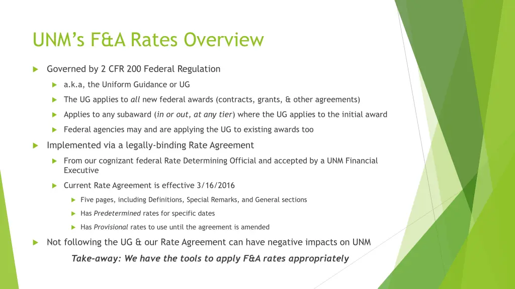 unm s f a rates overview