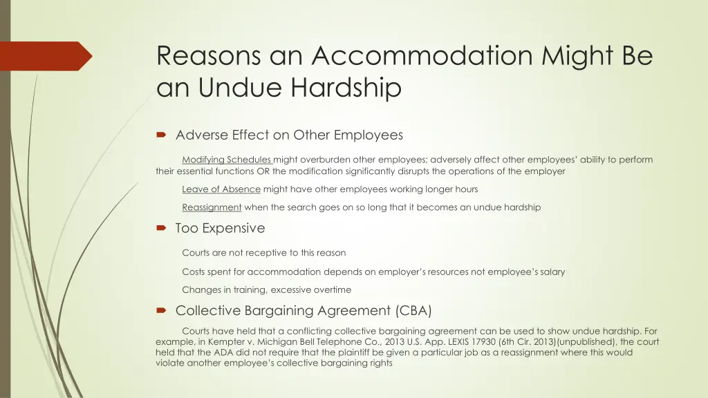 reasons an accommodation might be an undue