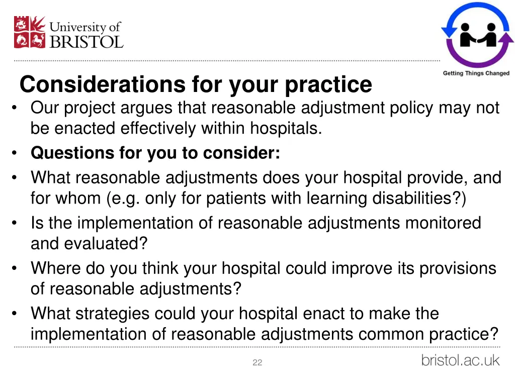 considerations for your practice our project