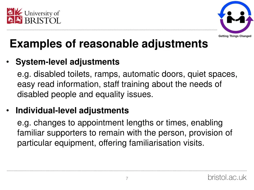 examples of reasonable adjustments