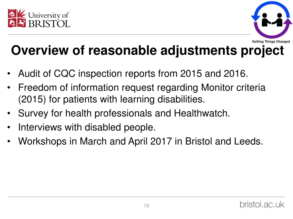 overview of reasonable adjustments project 1