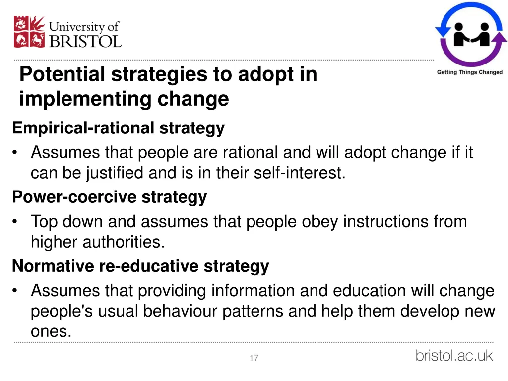 potential strategies to adopt in implementing