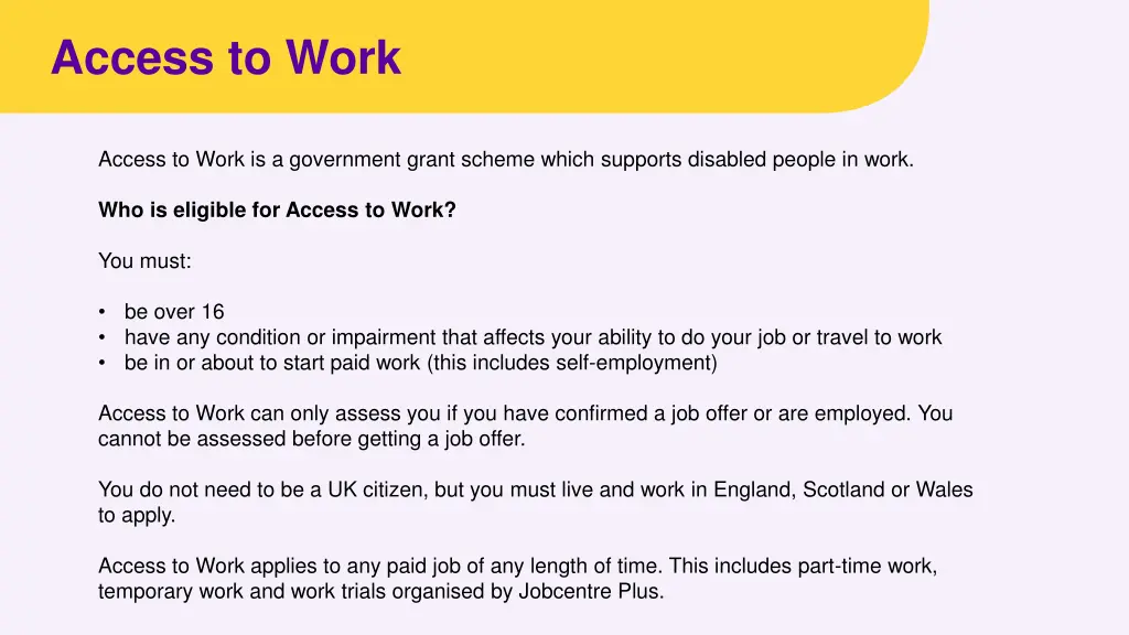access to work