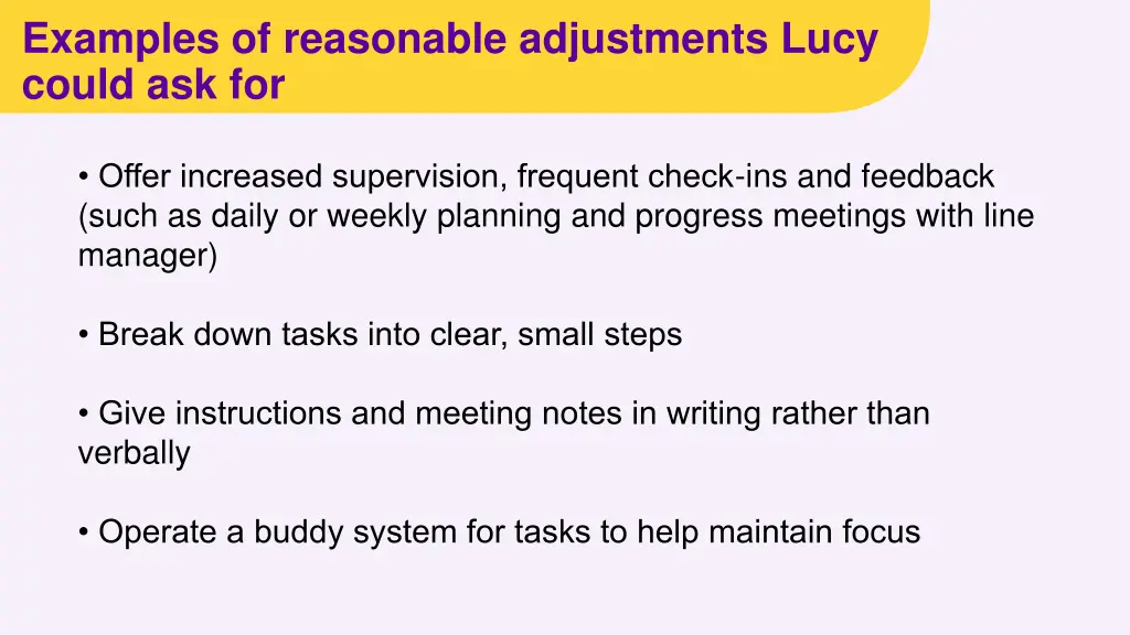 examples of reasonable adjustments lucy could