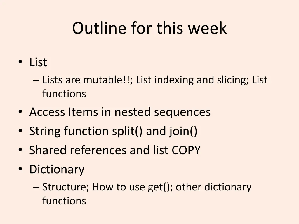 outline for this week