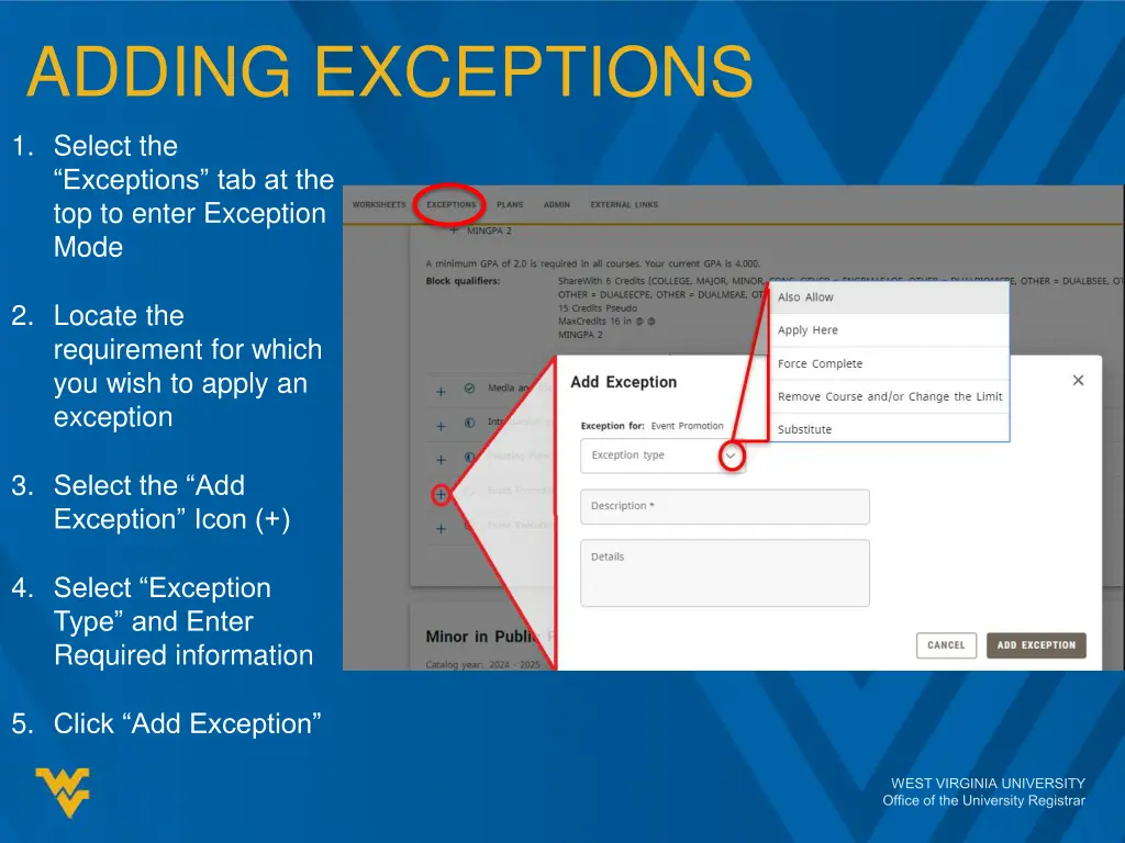 adding exceptions