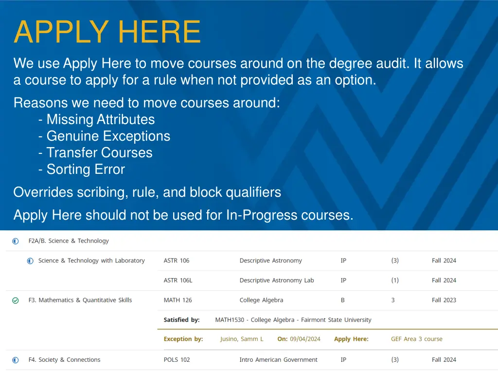 apply here we use apply here to move courses