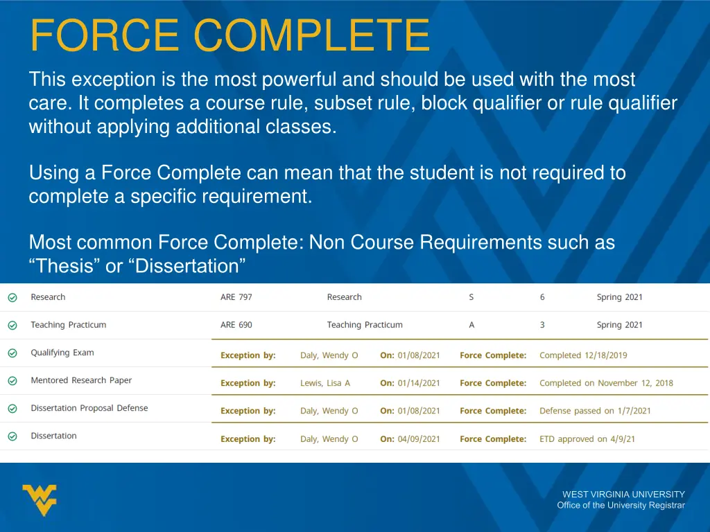 force complete this exception is the most