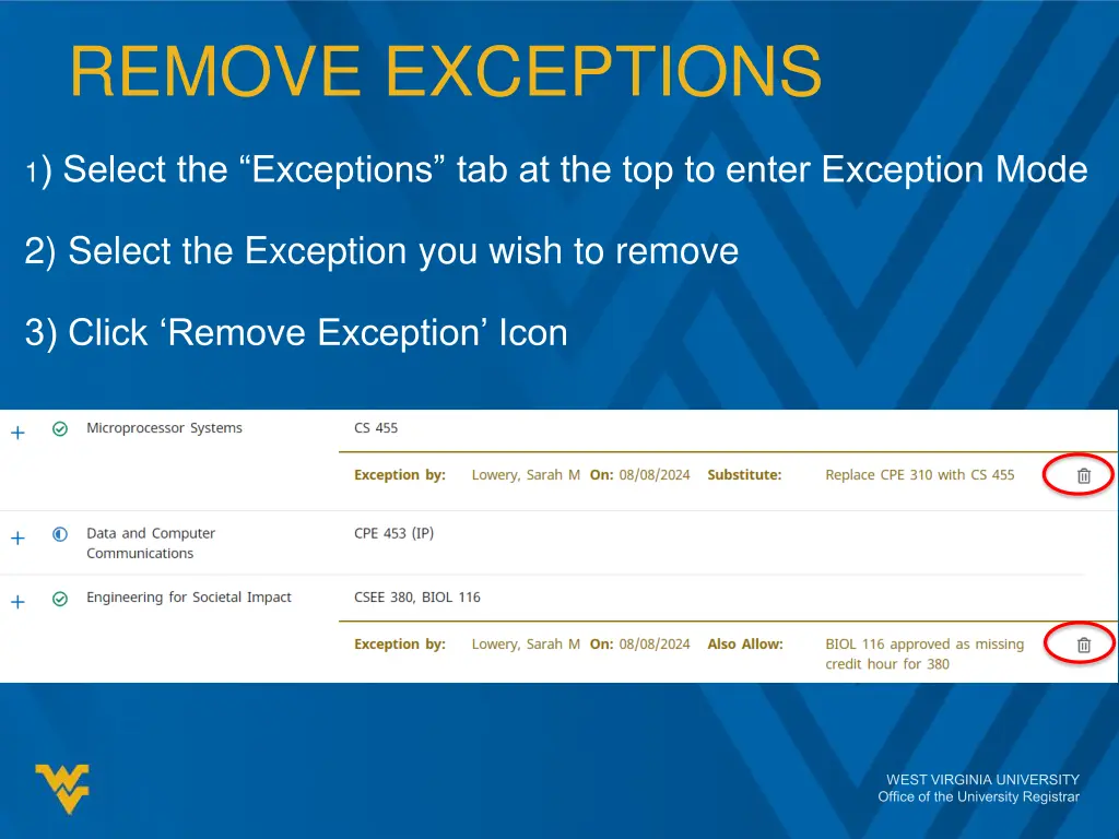 remove exceptions