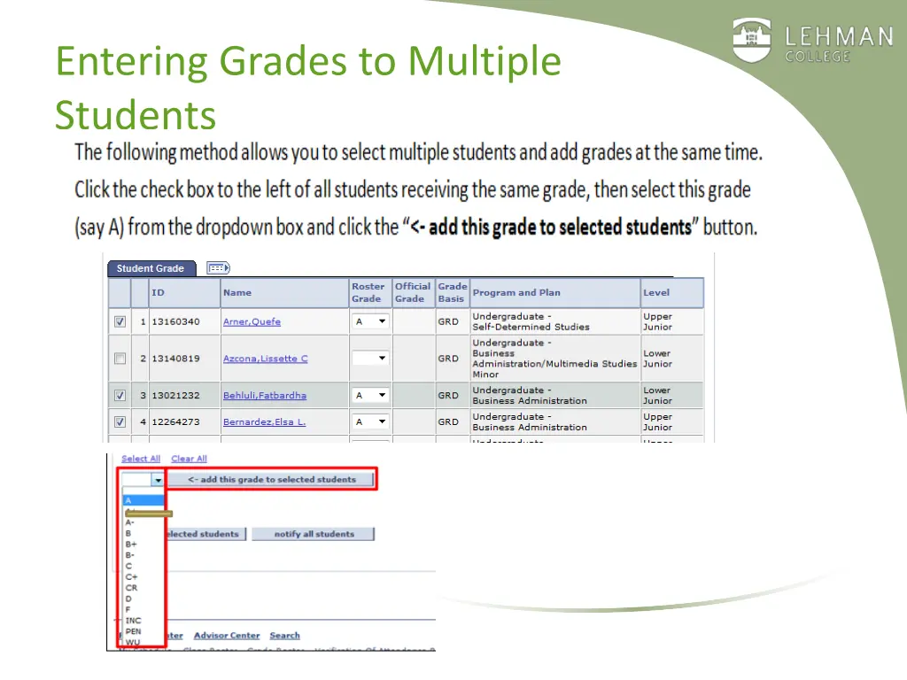 entering grades to multiple students