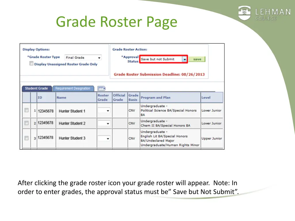 grade roster page