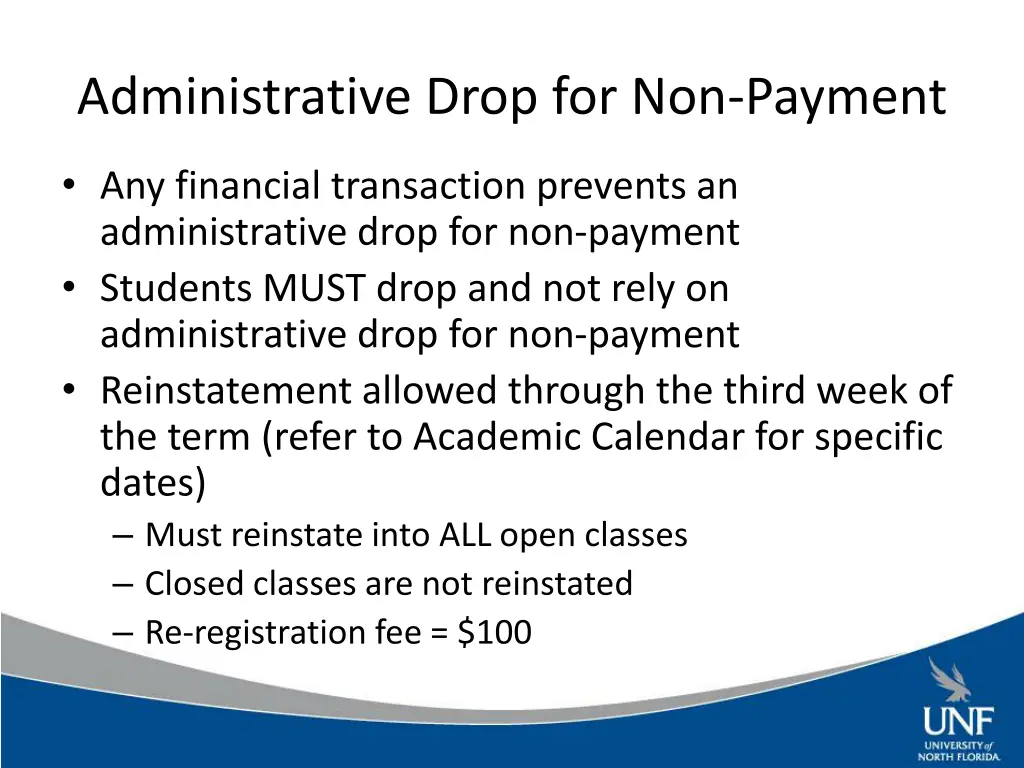 administrative drop for non payment