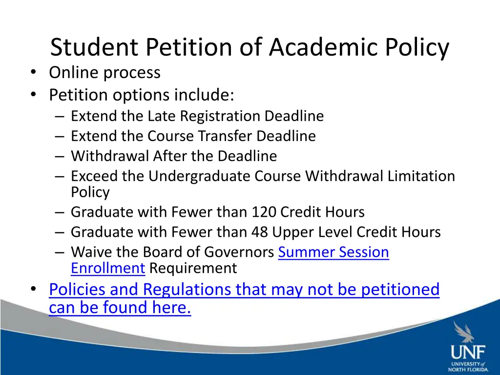 student petition of academic policy online