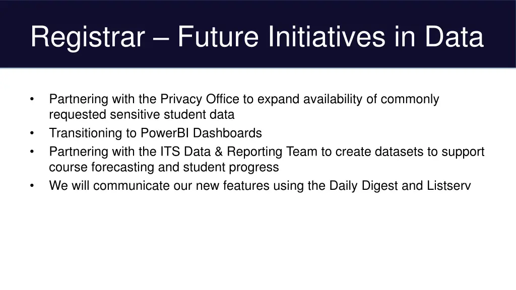 registrar future initiatives in data