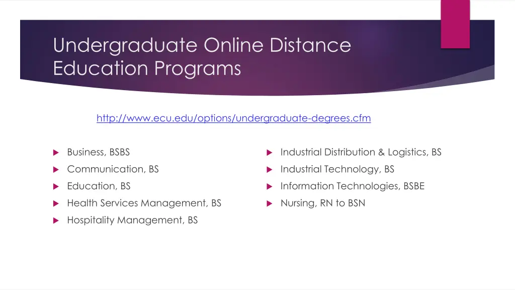 undergraduate online distance education programs