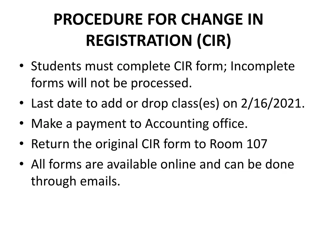 procedure for change in registration cir