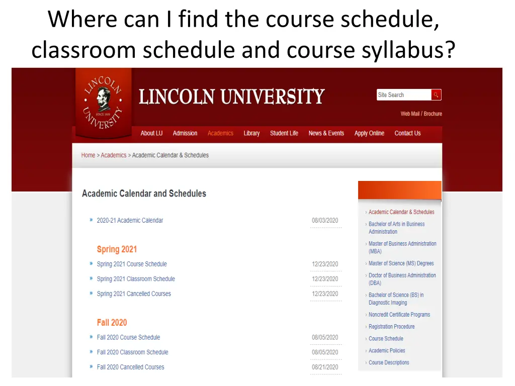 where can i find the course schedule classroom