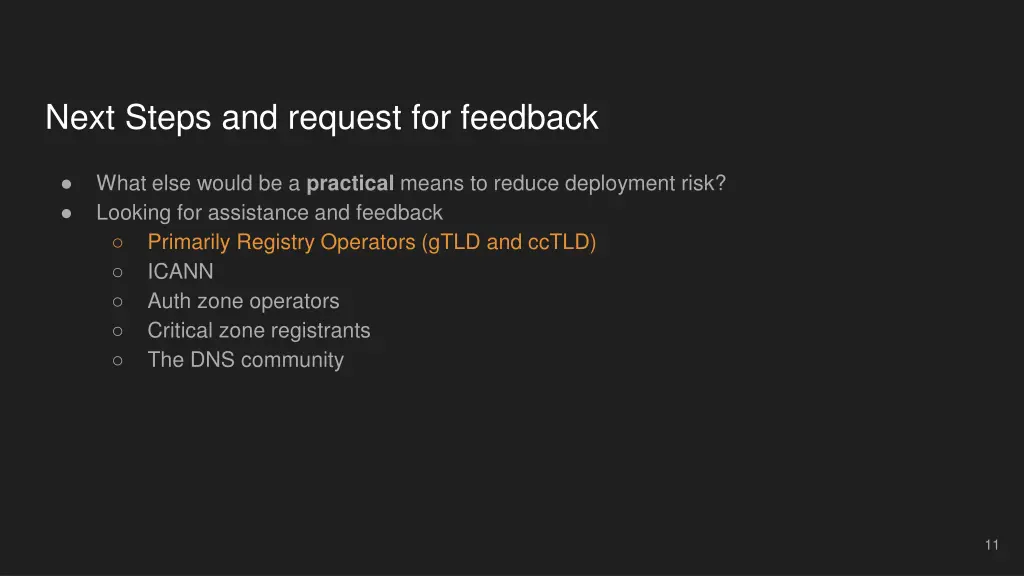 next steps and request for feedback