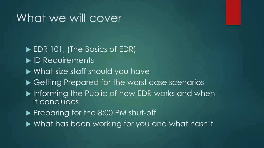 what we will cover