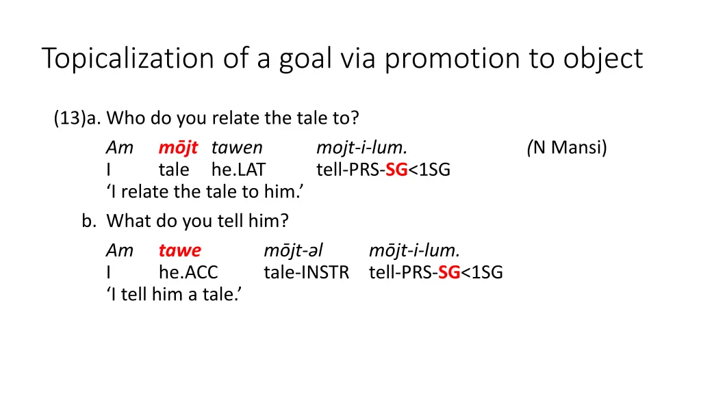 topicalization of a goal via promotion to object