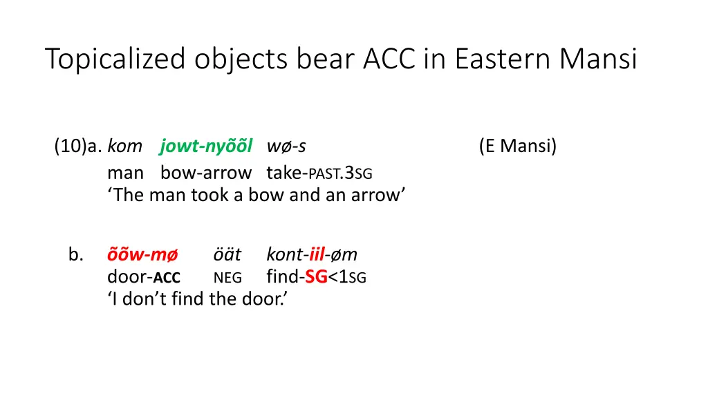 topicalized objects bear acc in eastern mansi