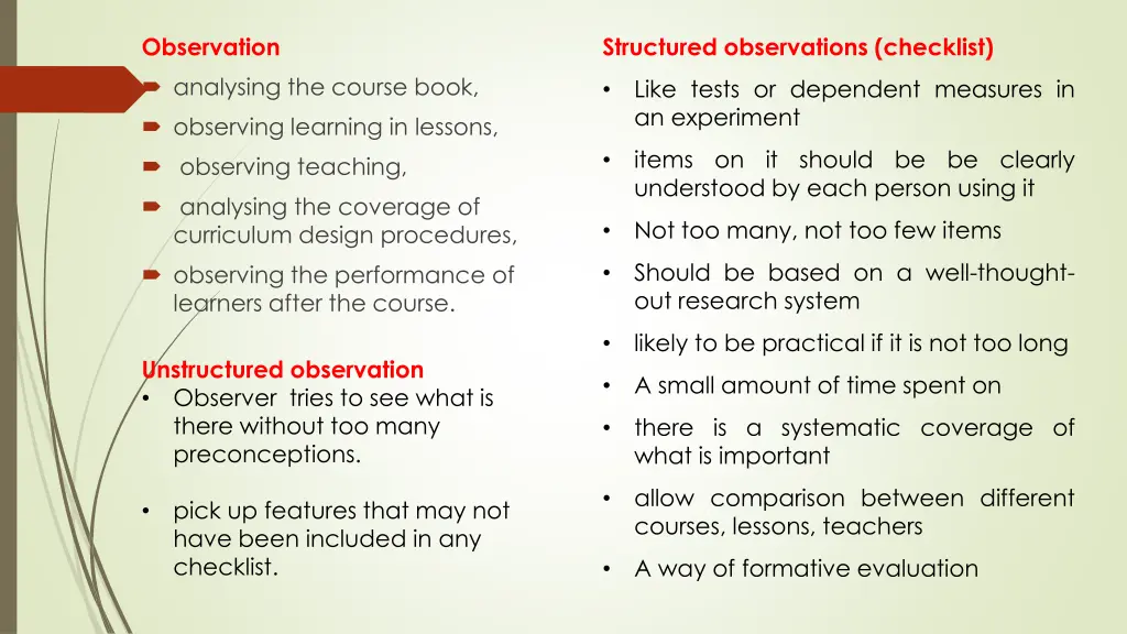 observation analysing the course book observing
