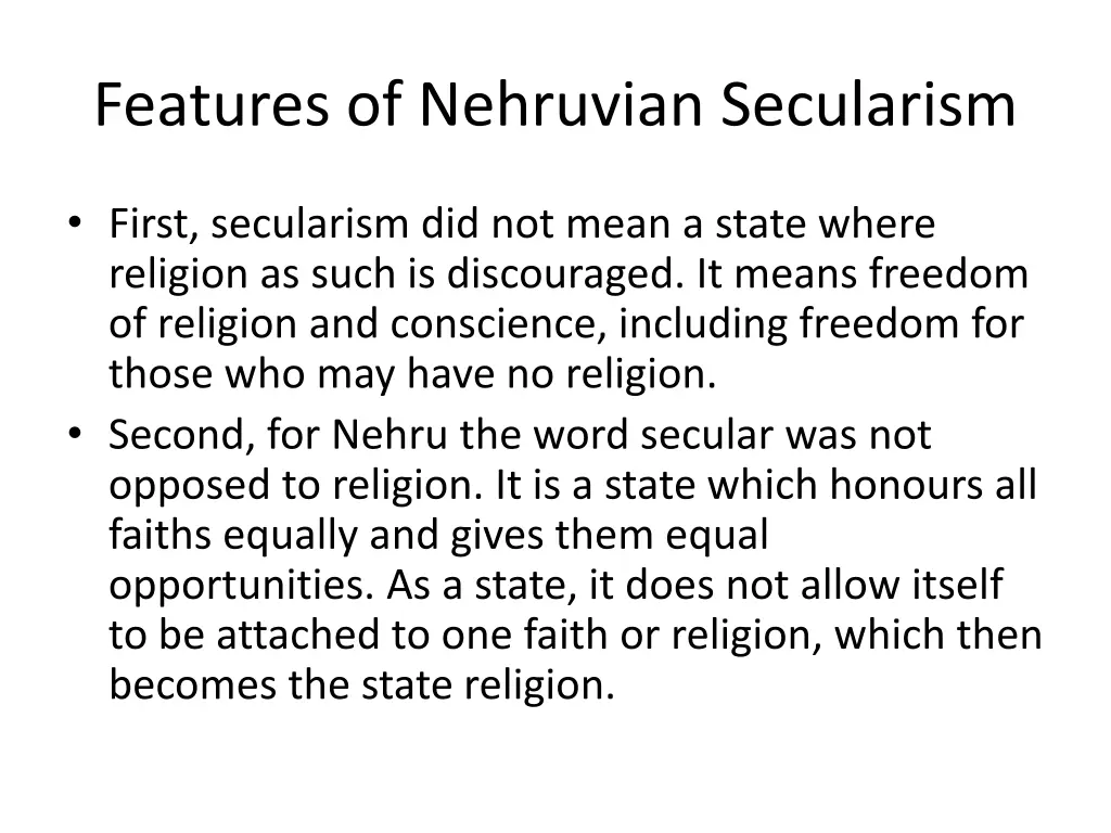features of nehruvian secularism