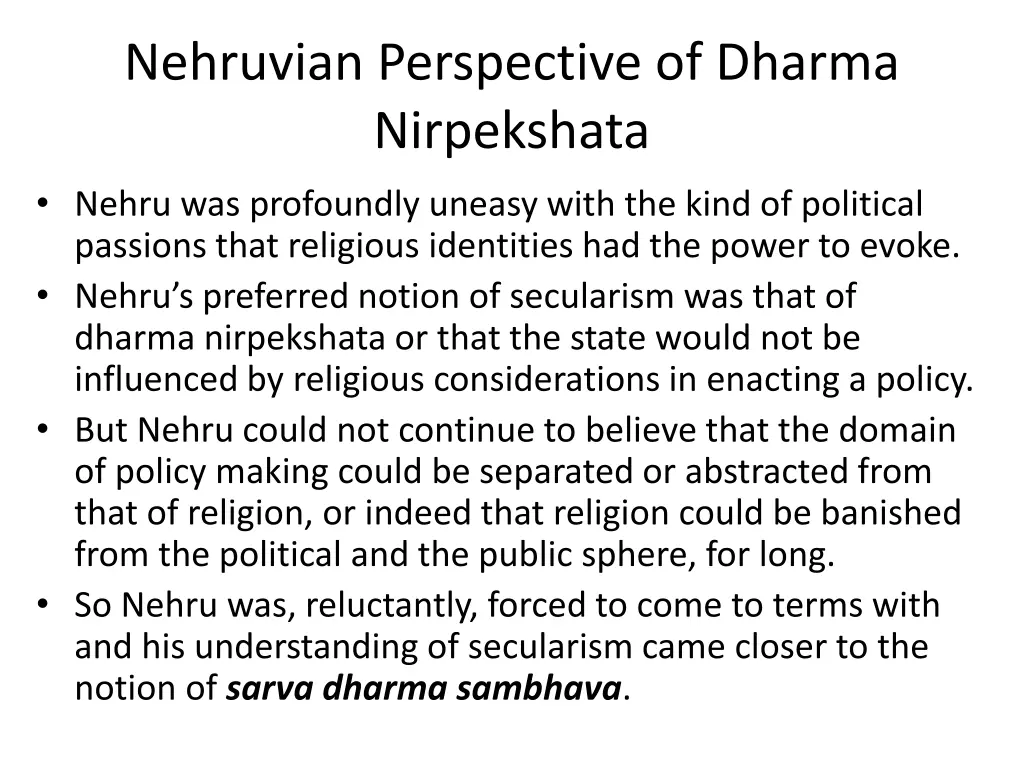 nehruvian perspective of dharma nirpekshata nehru