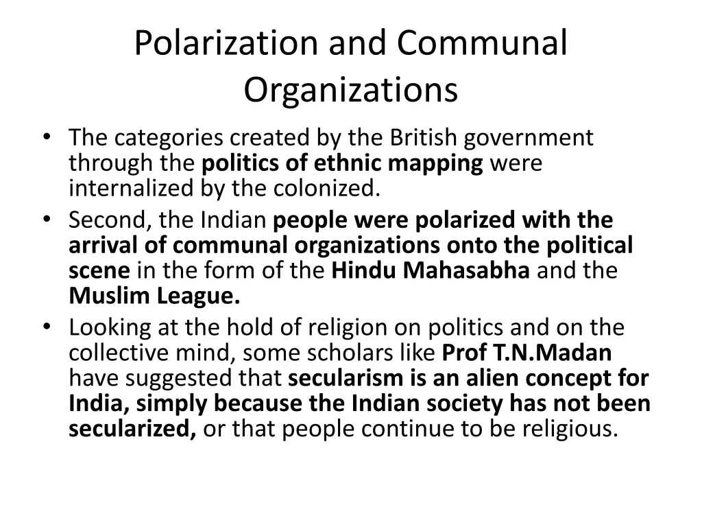 polarization and communal organizations