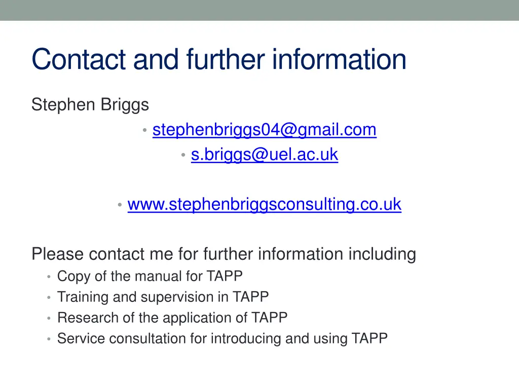 contact and further information