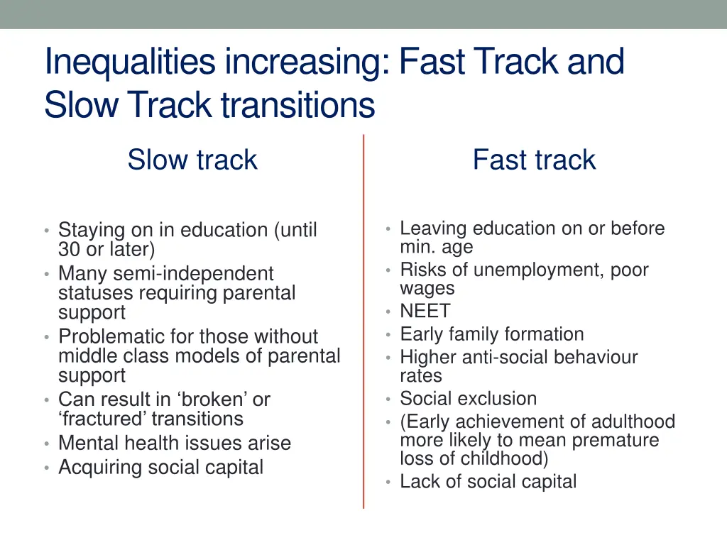 inequalities increasing fast track and slow track