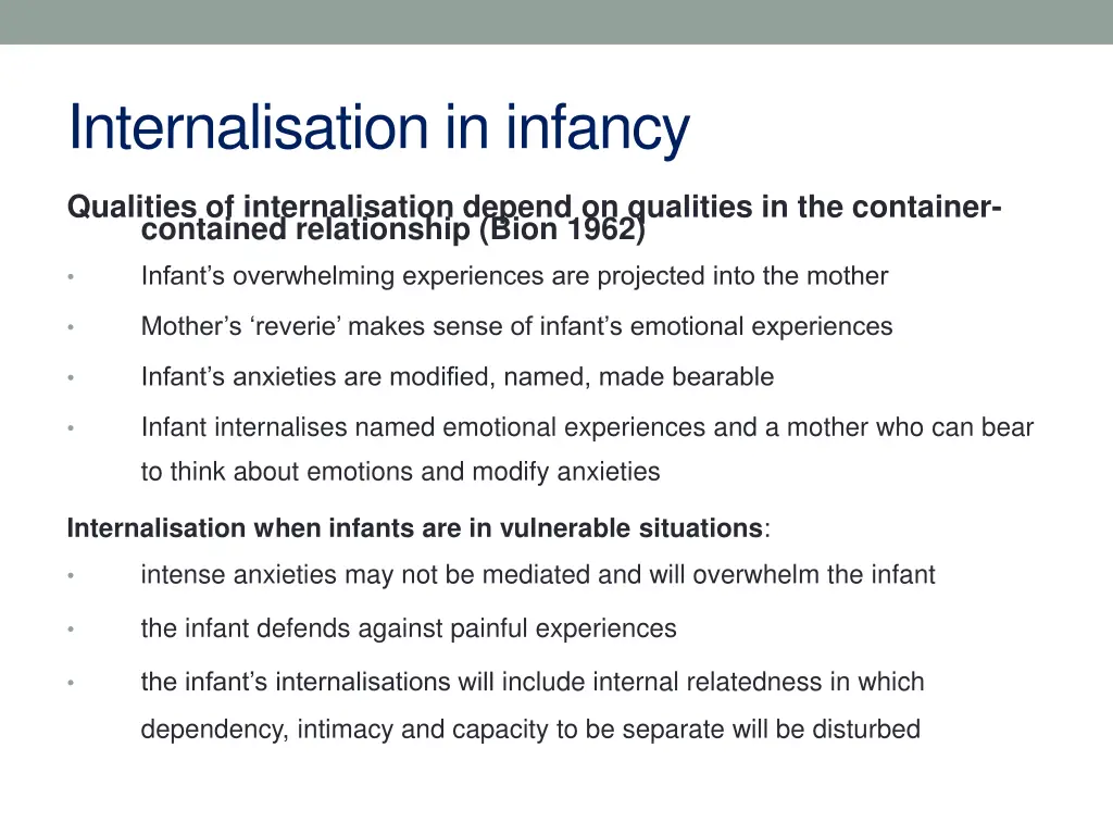 internalisation in infancy