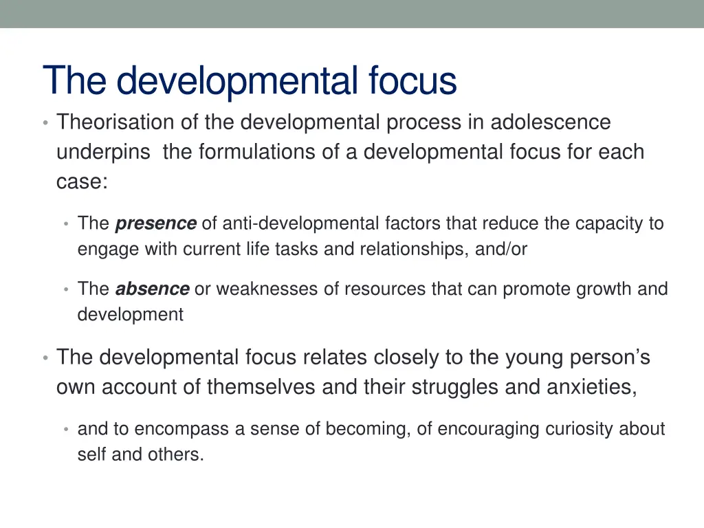 the developmental focus theorisation